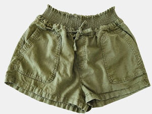 Love Tree Womens M Olive Linen Blend Shorts Smocked Waist Casual Summer Resort